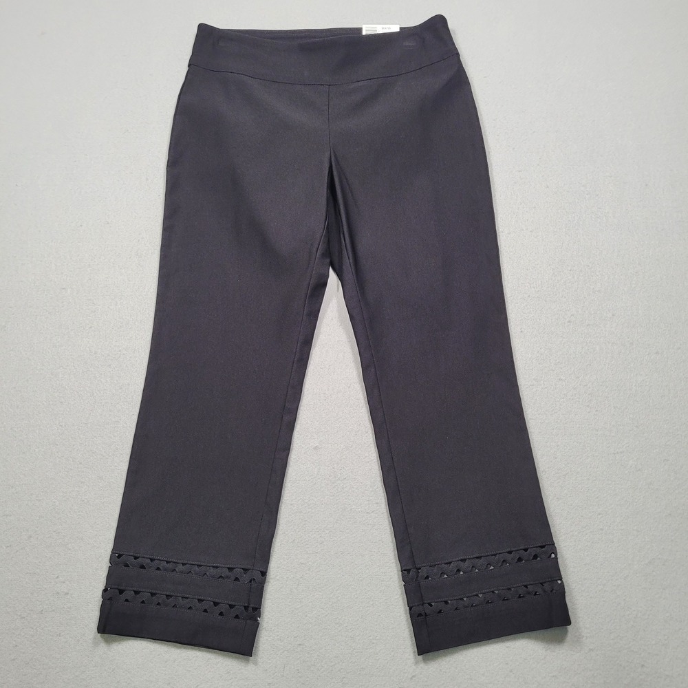Crown & Ivy Petite Millennium Capri Pants True Black Eyelet Hem 6P CR82999W85